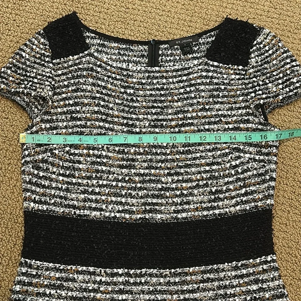 St. John Inlaid Eyelash Knit Cap Sleave A-Line Dress size 8 Black White Brown - Picture 14 of 17